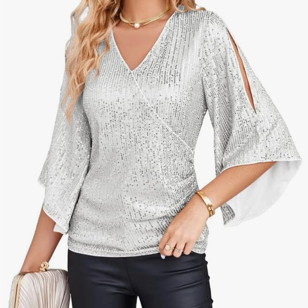 Elegant Silver Women's Top